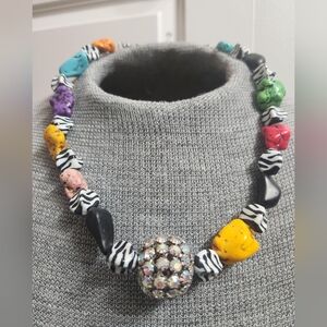 Colorful Beaded Necklace with Zebra Accents